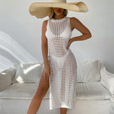 High Split Sleeveless Brazilian Beach Crochet Knit Cover Up Midi Dress